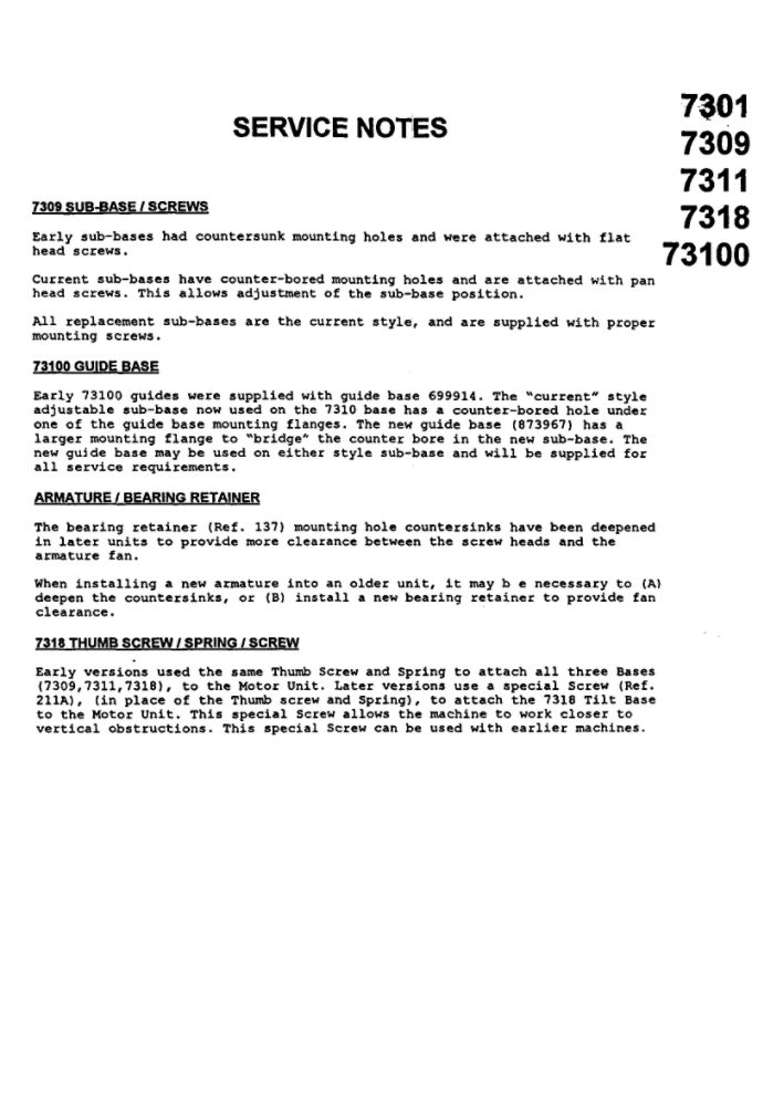 Service Notes Diagram and Parts List for 7319  Porter Cable Laminate Trimmer